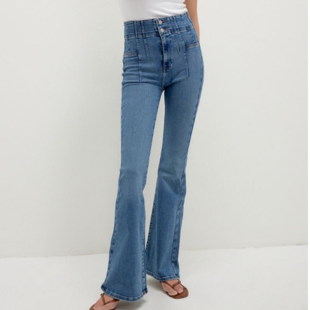 Free People We The Free Sunburst Blue Flare Leg Jeans